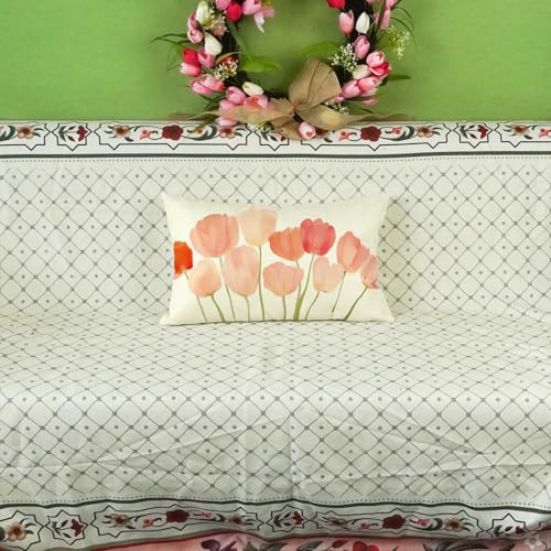 ONWAY Pink Floral 12x20 Inch Throw Pillow Cover for Sofa & Patio