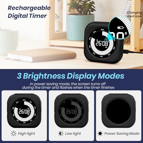 PERSUPER Visual Timer for Kids - Rechargeable Black-1, 10-Hour Count Up/Down