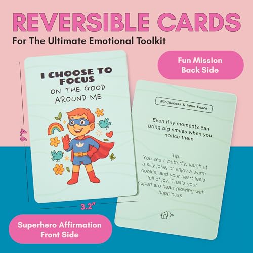 MindMint Superhero Affirmation Cards for Kids - 50 Daily Positive Cards with Stand