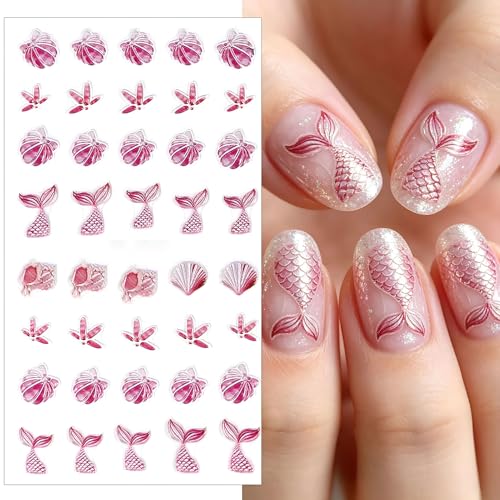 Holographic Mermaid Nail Stickers - 5D Embossed Shell & Scale Decals