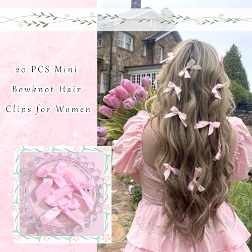 20 PCS Pink Satin Hair Bow Clips - Cute Mini Bowknot Barrettes for Women & Girls