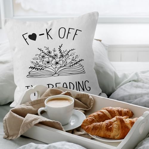 HIWX Book Reading Throw Pillow Cover, Soft Flannelette 18x18 Inch, White