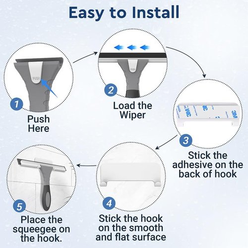 All-Purpose Silicone Shower Squeegee for Glass, Window, Door, Mirror, Car Windshield & Tile Wall, Portable Cleaner Tools, Includes One Hook & One Adhesive,10 Inches (Gray)