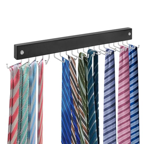 Wall Mounted Tie Rack with 20 Hooks - Space Saving Organizer