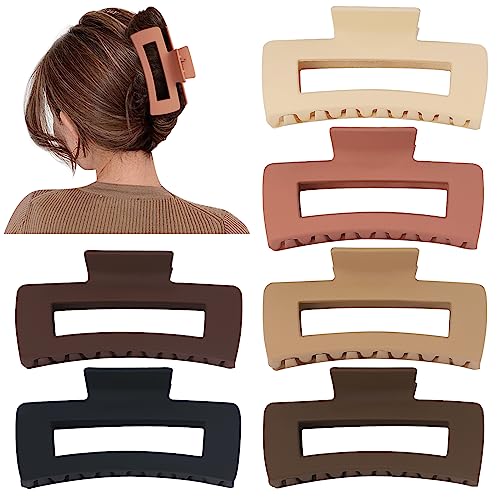Sisiaipu 4-Inch Large Square Hair Claw Clips, 6-Pack Nonslip Acrylic Banana Jaw Clips for Thick Hair