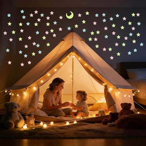 200 Pcs Glow in the Dark Stars & 2 Moons Wall Stickers for Kids' Rooms