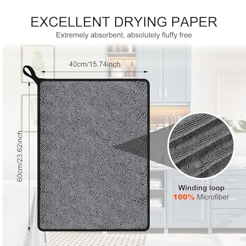 Ecopandy Microfiber Cleaning Cloth, 16x24" Grey Streak-Free Drying Towel
