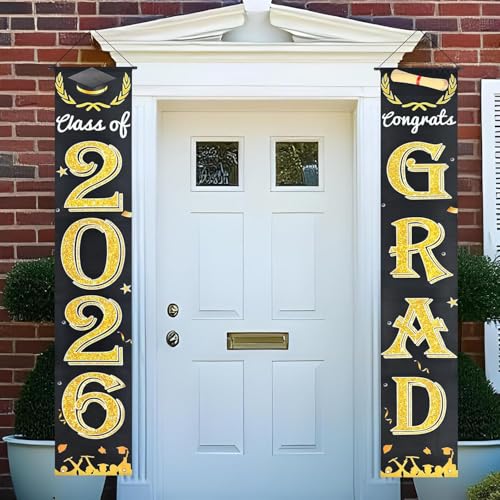 Black Gold Graduation Banner Set for Class of 2026 - Congrats Grad