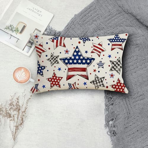 Blue American Star Pillow Covers - 2 Pack 12x20 Inch for 4th of July
