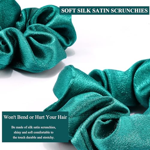 KICOSY 2 Pack Green Satin Scrunchies, Shimmering Hair Ties for Women