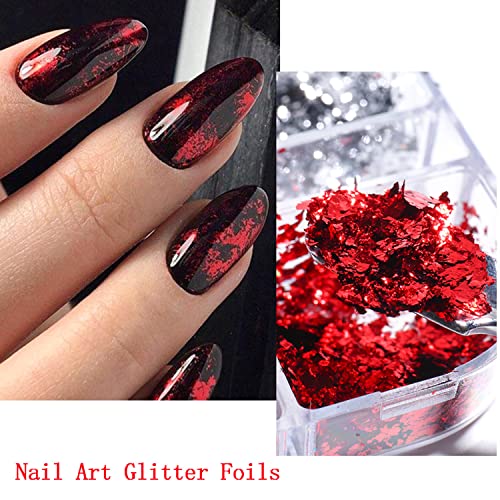 Vezocim Holographic Nail Art Foil Flakes, 12 Colors Sparkly Ultra-Thin Laser Sequins for Acrylic Nails and Manicure DIY
