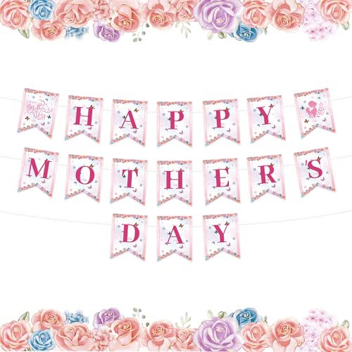 Happy Mother's Day Pink Floral Banner - 10ft Decorative Garland