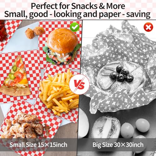 Red 100Pcs 7x7 Inch Grease-Resistant Wax Paper Sheets for Food Wraps