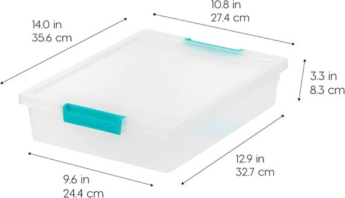 IRIS USA Craft Storage Bins - 6 Qt. Clip Box Set with Lids | Stackable Clear & Seafoam Blue | 4-Pack for Art Supplies & Organizing