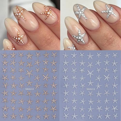 3D Summer Ocean Nail Art Stickers - 10 Sheets Gold & Silver Beach Decals