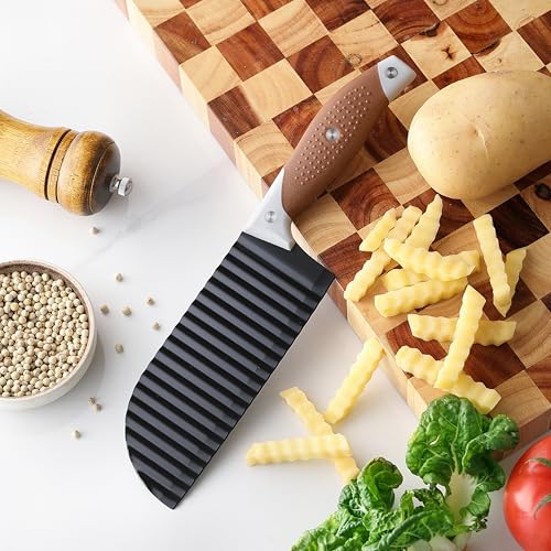 OLULU Crinkle Cutter for Veggies, Stainless Steel Wavy Fry Slicer