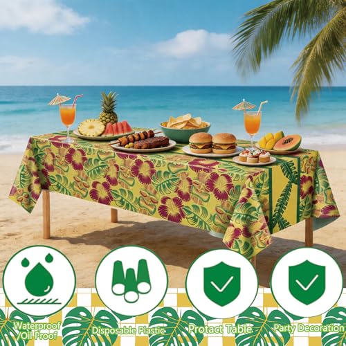 Luau Party Decorations - Hawaiian Tablecloths, 2 Pack, 51.2x86.6in