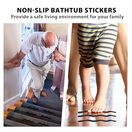 24PCS Black Bathtub Non-Slip Stickers, PEVA Adhesive Shower Strips for Safety