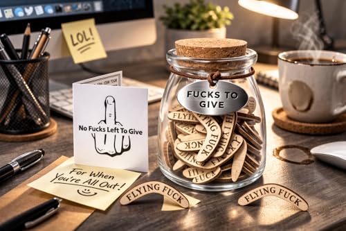 No Fucks Left To Give Jar - Funny Coworker Gag Gift with Flying Wooden Cutouts