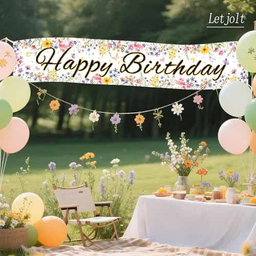 Letjolt Happy Birthday Banner - 6Ft Floral Wildflower Party Decoration