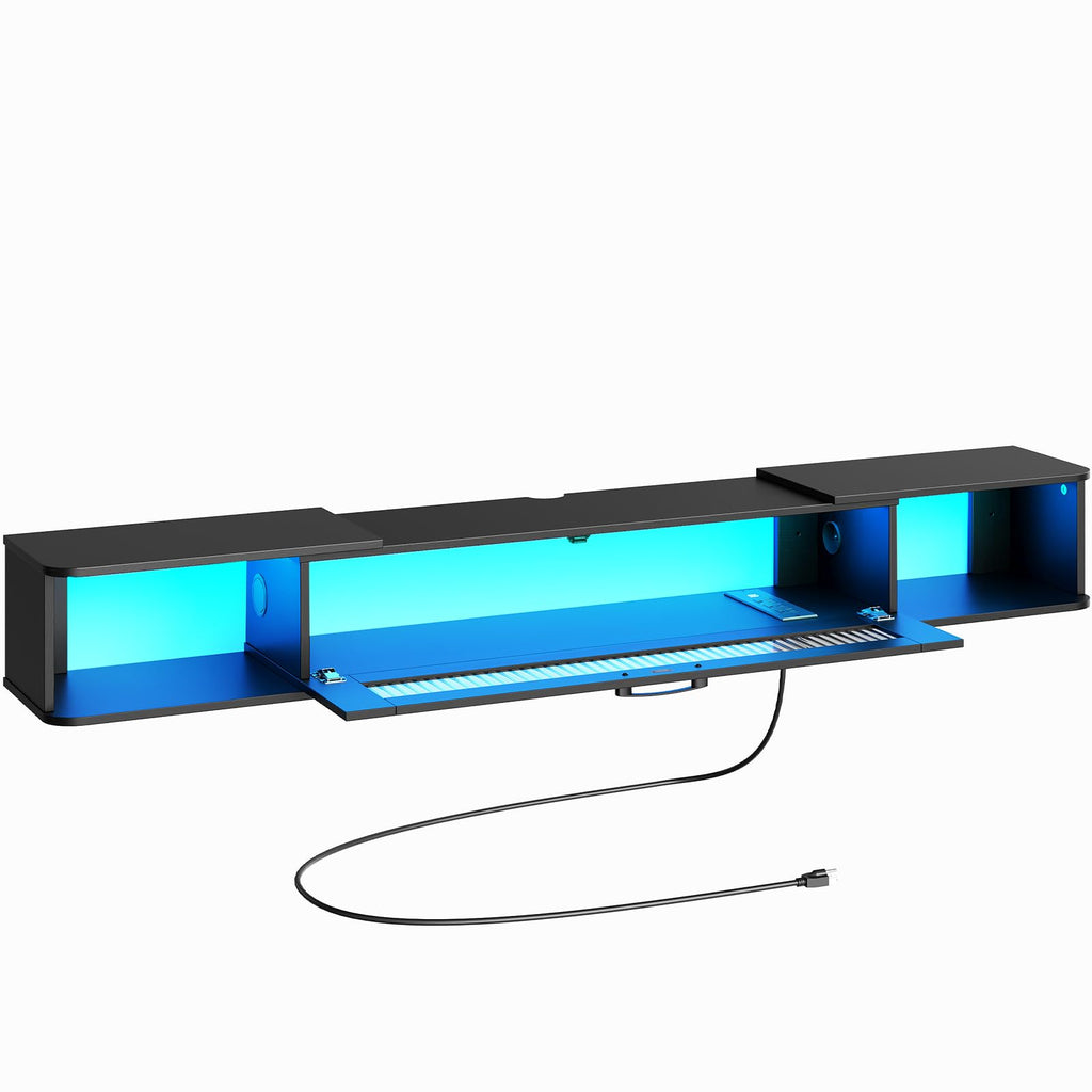 HOOBRO Floating TV Stand with LED Light Power Outlet for TVs up to 75”, Wall Mounted TV Shelf, Modern Media Console Entertainment Center Under TV, for Living Room Bedroom, Black BK36UDDS01G1