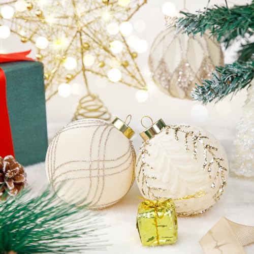 Nervure 12PCS Velvet Christmas Ornaments - Beige Glitter Balls