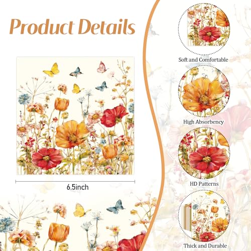 Vintage Floral Paper Napkins - 50 Pack, 6.5x6.5 Inches for Events