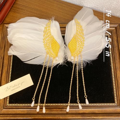 Feather Angel Wings Hair Clips Rhinestone Tassel Hairpins 2 Pcs