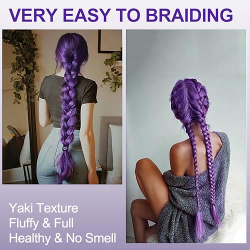 Purple Hair Extensions 24-Inch Pre-Stretched Synthetic Braiding Hair