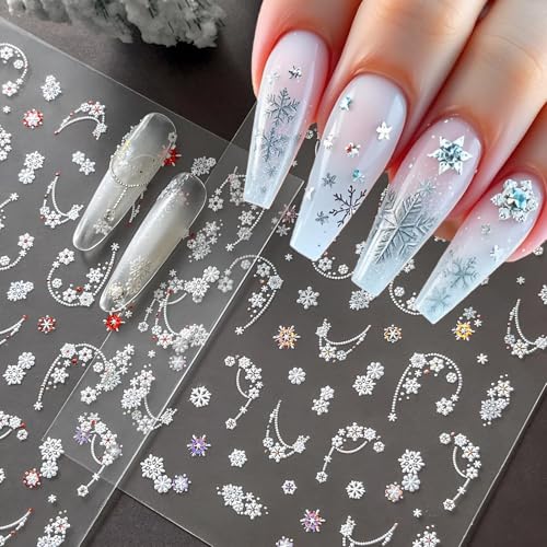 Winthrop 4 Sheets 5D Snowflake Nail Stickers Christmas Winter Art Decals