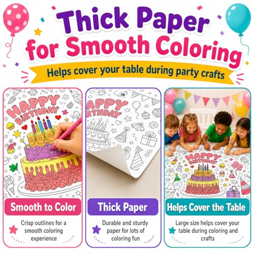 Happy Birthday Giant Coloring Tablecloth - 28x72 Inch Kids Party Poster