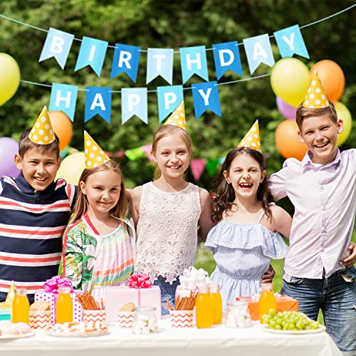Blue Happy Birthday Banner Bunting Decoration for Kids' Parties