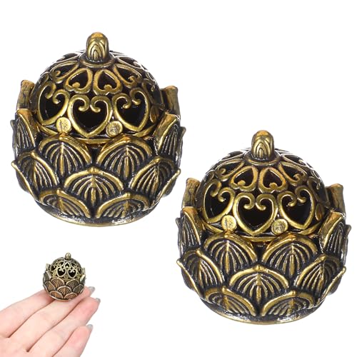 2-Piece Miniature Brass Lotus Incense Holder Set for Meditation
