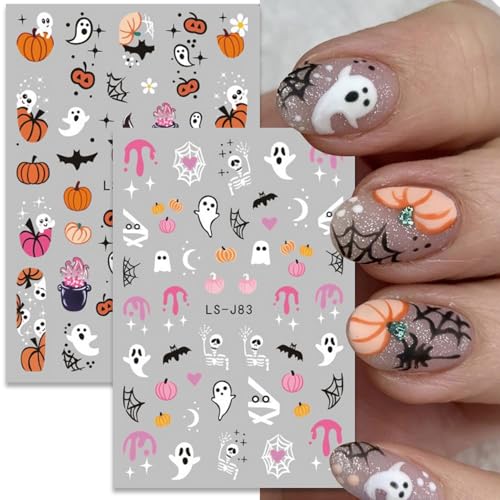 Mdscve Halloween 3D Self-Adhesive Nail Art Decals Pumpkin Ghost Sheets
