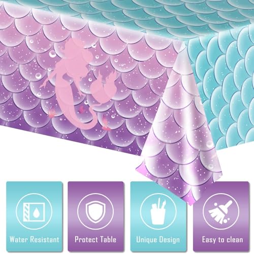Mermaid Birthday Party Tablecloth 108x54 Inch Disposable Plastic Table Cover
