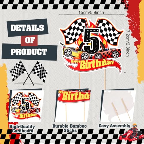 Race Car 5th Birthday Cake Topper - Checkered Flag Decoration