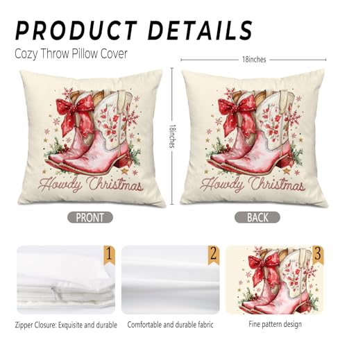 Pink Western Christmas Pillow Covers 18x18 - Cozy Cowgirl Decor