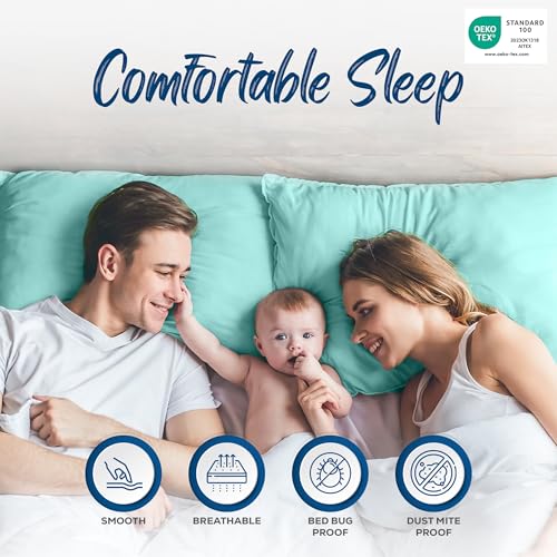Utopia Bedding King Size Zippered Pillow Protectors Set of 4 - Spa Blue, Waterproof & Bed Bug Proof
