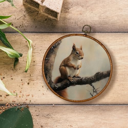 Retro Squirrel Round Wall Art Canvas Print 10x10 Dark Moody Farmhouse Decor