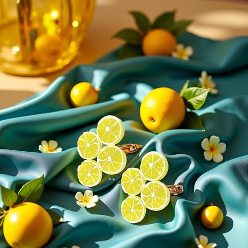 Double Lemon Slice Hair Clips Pearl Duckbill Hair Barrettes 4Pcs