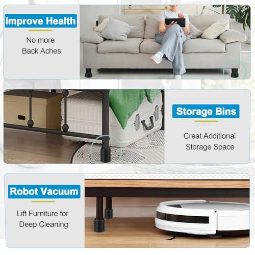 Heavy Duty Adjustable Bed Risers - 1 to 4 Inch Stackable Furniture Blocks (4 Pack, Black)