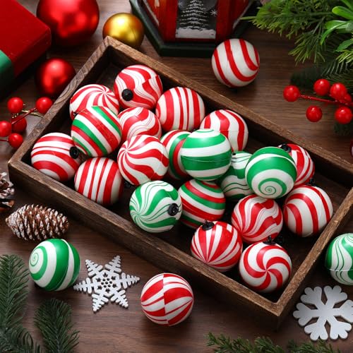 Christmas Candy Ornaments Set - 24 Decorative Hanging Stress Balls - Festive Holiday Decor