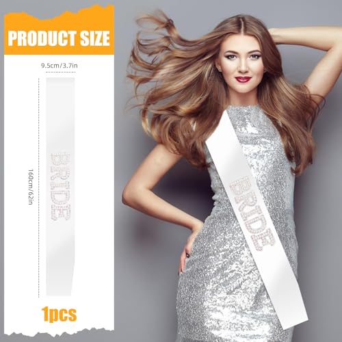 Asofelk White Bride Sash with Pearls and Rhinestones, Bachelorette Party
