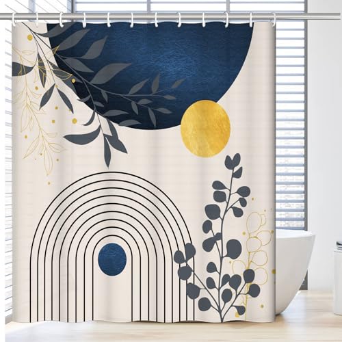 BLOCE Boho Mid-Century Shower Curtain Set, Blue Grey, 72x72 Inch