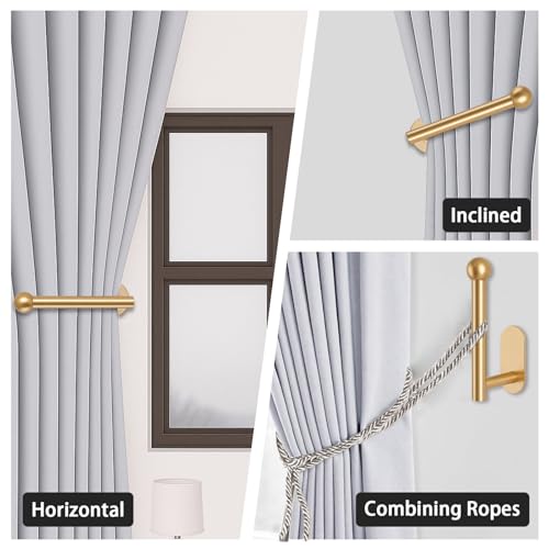 Golden Curtain Holdbacks - 2 Pack Adhesive Tiebacks, Stainless Steel