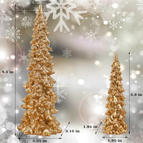 Golden Resin Christmas Tree Tabletop Decorations Set of 2 - 9.5 Inches