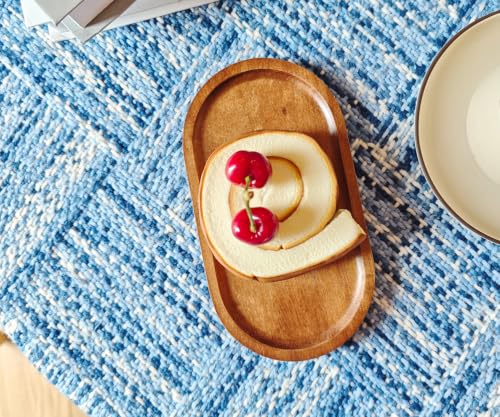 Small Acacia Wood Serving Tray - 7.5 x 4.1 Inch Oval Mini Platter