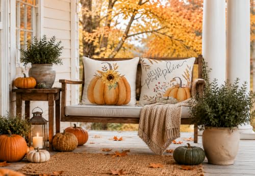 Auomily 18x18 Inch Double-Sided Fall & Christmas Throw Pillow Covers, Set of 2