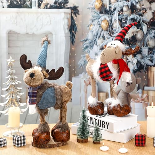 Christmas Reindeer Figurines Plush Set - Felt Standing Elk Decorations