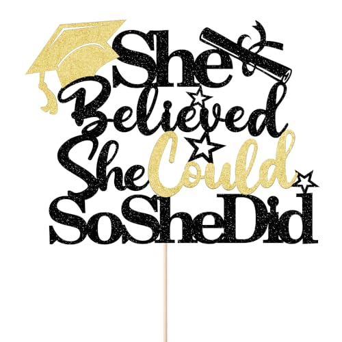 She Believed She Could So She Did 2026 Graduation Cake Topper Black